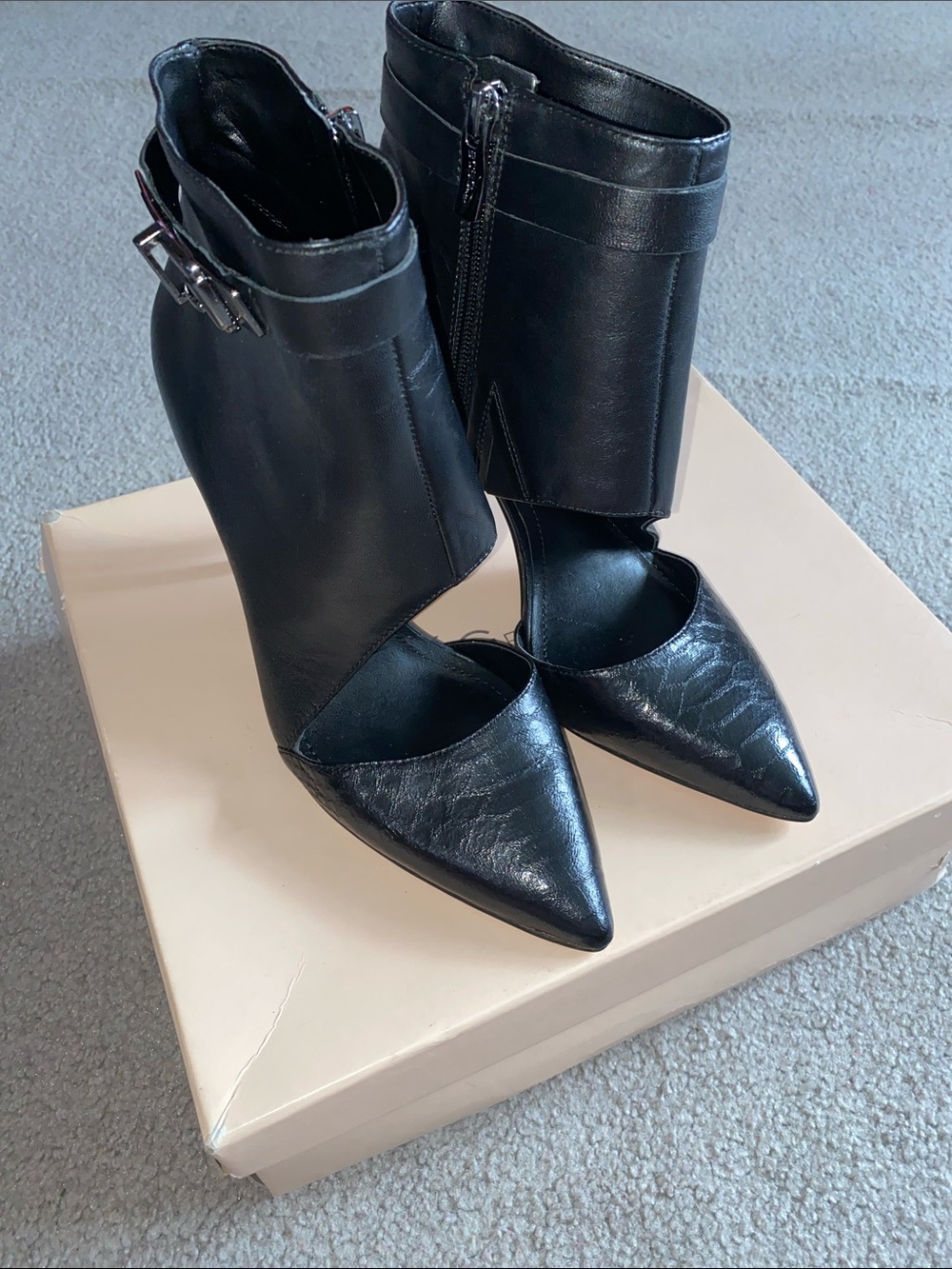 BCBGMaxAzria Black Pointed Toe Cutout Ankle Booties